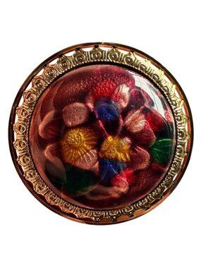 Vintage Reverse Carved Lucite Brooch Gold Tone Floral Pin 1950s New Old Stock